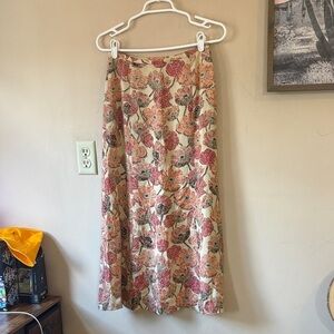 Vintage Talbots Floral Print Silk Midi Skirt Size 4P Cottagecore